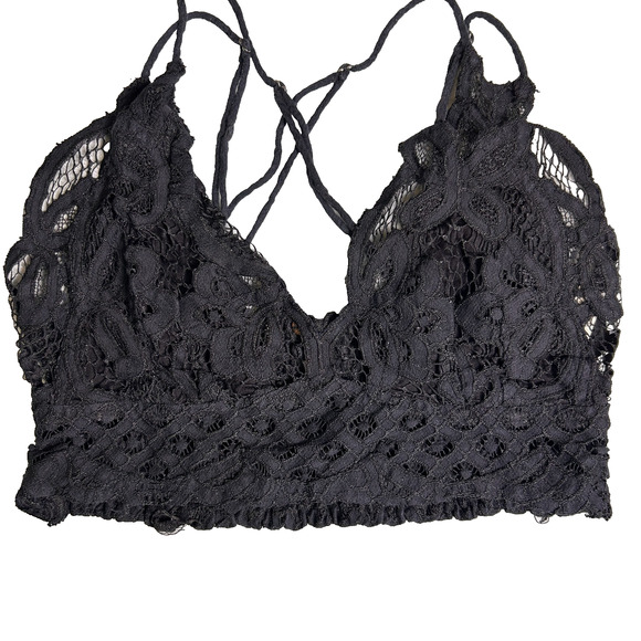 Free People Lace Bralette Womens XS Black Criss Cross Back Boho Feminine Dainty - Picture 4 of 8